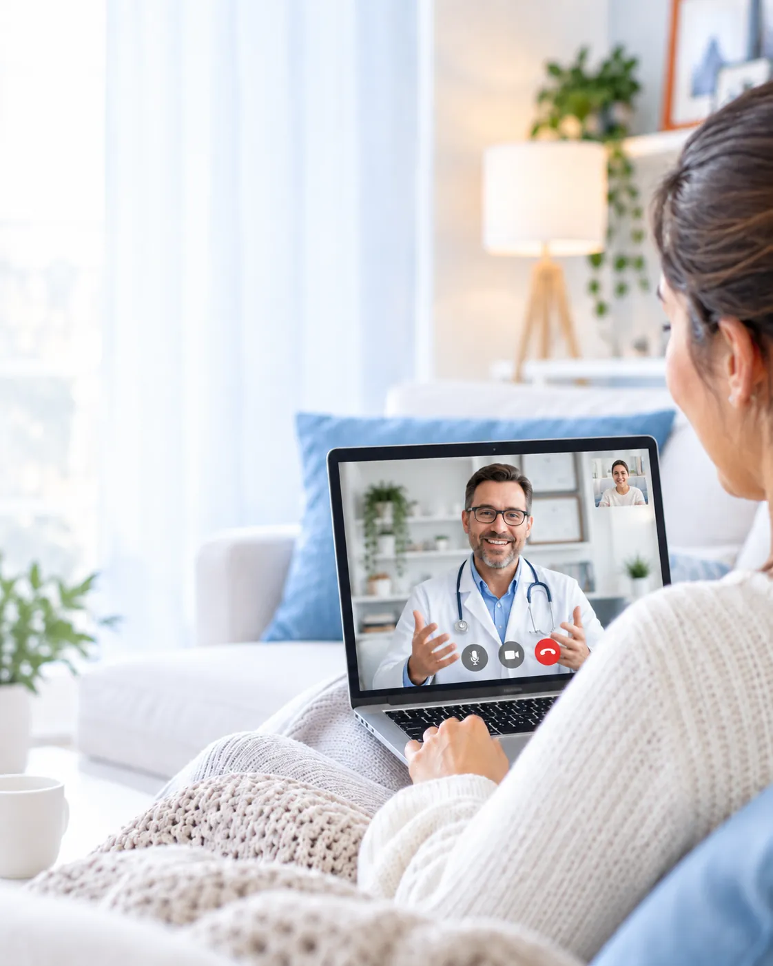 Consulta médica online por videochamada em notebook